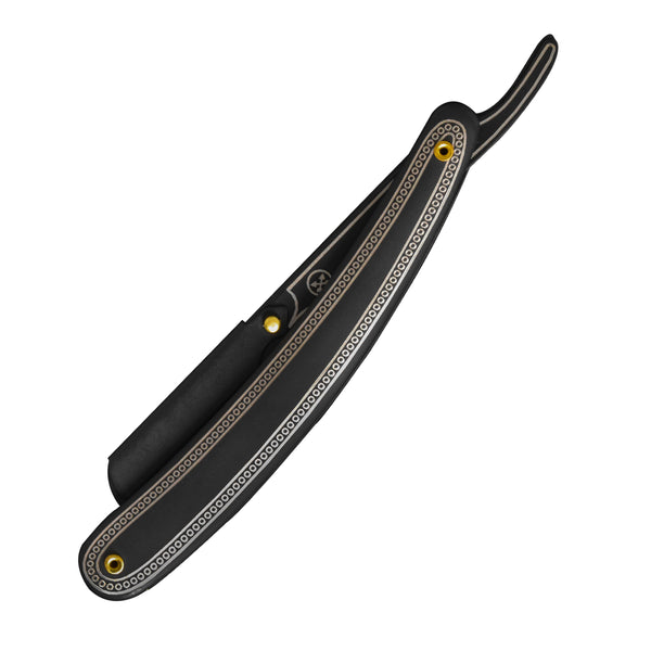 Trimora Professional All-Black Straight Cut Throat Razor – Laser-Etched Finish + 10 Blades Included Engineered for Precision. Styled for Professionals.